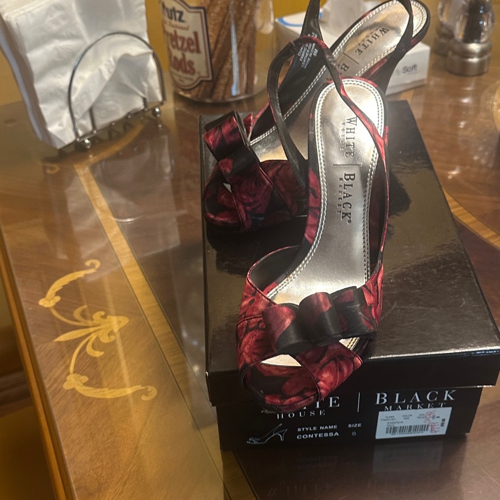 White House Black Market Red Satin Heels